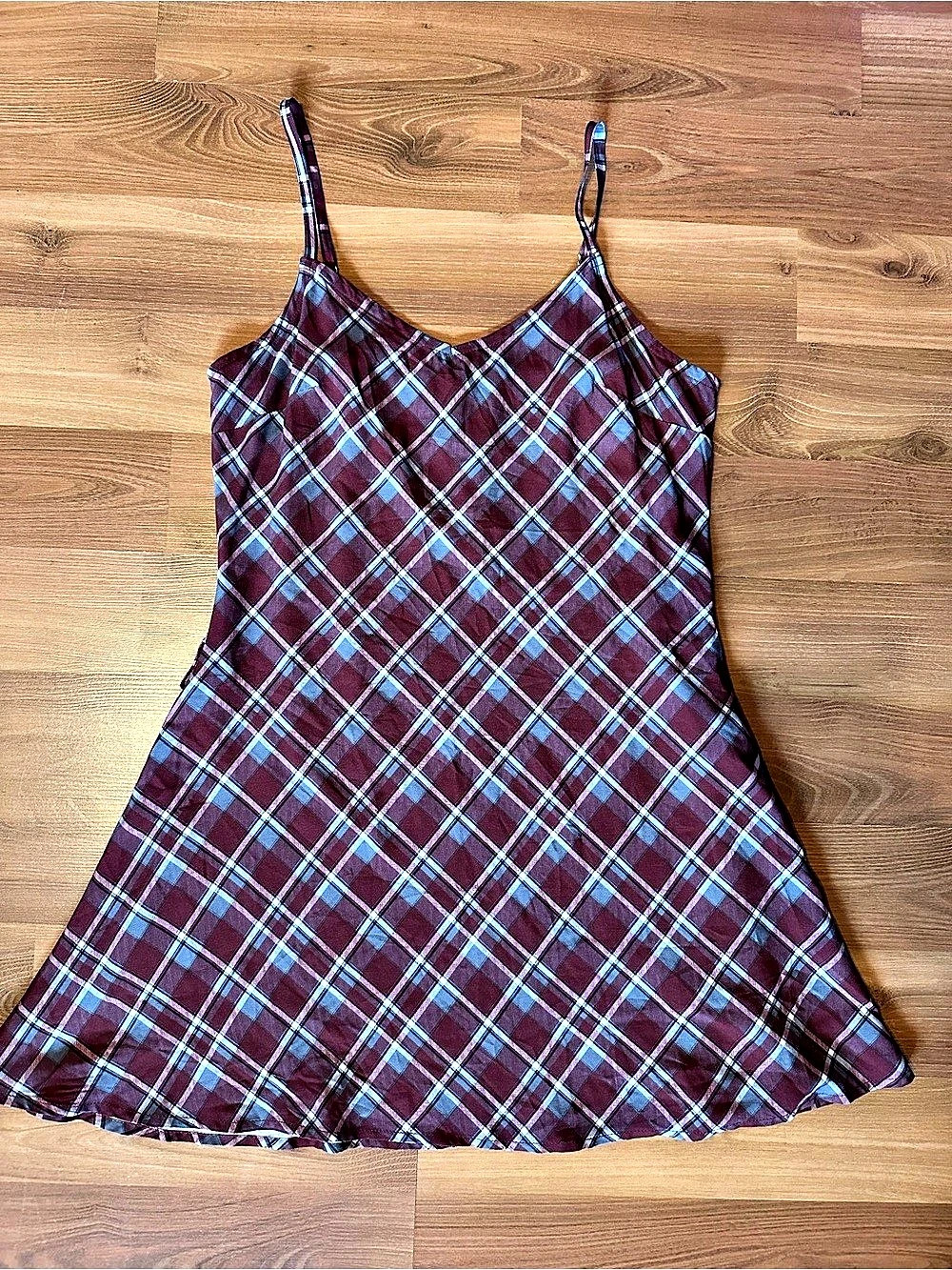 🆕 Social Collision Plaid Midi Dress in Burgundy & Gray Size Small NWT
